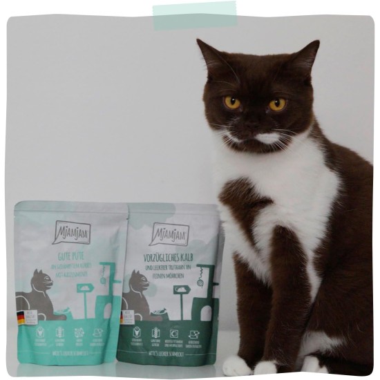 MjAMjAM Premium Wet Food for Cats, Juicy Chicken with Delicious Carrots, Pack of 6 (6 x 400 g), Grain-Free with Extra Meat MjAMjAM Premium Wet Food for Cats, Juicy Chicken with Delicious Carrots, Pack of 6 (6 x 400 g), Grain-Free with Extra Meat