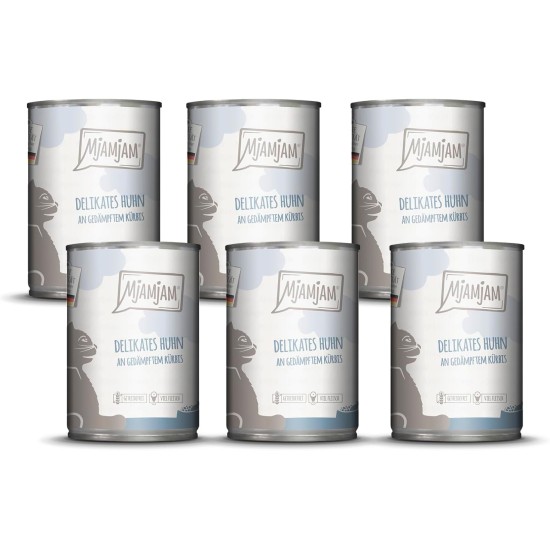 MjAMjAM Premium Wet Food for Cats, Juicy Chicken with Delicious Carrots, Pack of 6 (6 x 400 g), Grain-Free with Extra Meat MjAMjAM Premium Wet Food for Cats, Juicy Chicken with Delicious Carrots, Pack of 6 (6 x 400 g), Grain-Free with Extra Meat
