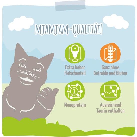 MjAMjAM Premium Wet Food for Cats, Juicy Chicken with Delicious Carrots, Pack of 6 (6 x 400 g), Grain-Free with Extra Meat MjAMjAM Premium Wet Food for Cats, Juicy Chicken with Delicious Carrots, Pack of 6 (6 x 400 g), Grain-Free with Extra Meat