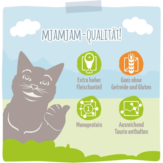 MjAMjAM Premium Wet Food for Cats, Juicy Chicken with Delicious Carrots, Pack of 6 (6 x 400 g), Grain-Free with Extra Meat MjAMjAM Premium Wet Food for Cats, Juicy Chicken with Delicious Carrots, Pack of 6 (6 x 400 g), Grain-Free with Extra Meat