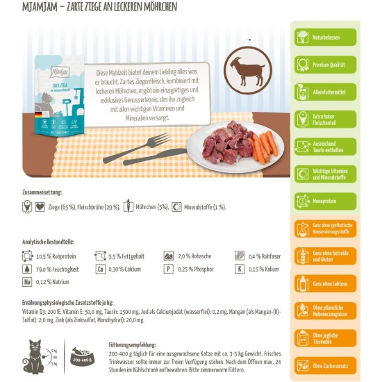 MjAMjAM Premium Wet Food for Cats, Juicy Chicken with Delicious Carrots, Pack of 6 (6 x 400 g), Grain-Free with Extra Meat MjAMjAM Premium Wet Food for Cats, Juicy Chicken with Delicious Carrots, Pack of 6 (6 x 400 g), Grain-Free with Extra Meat