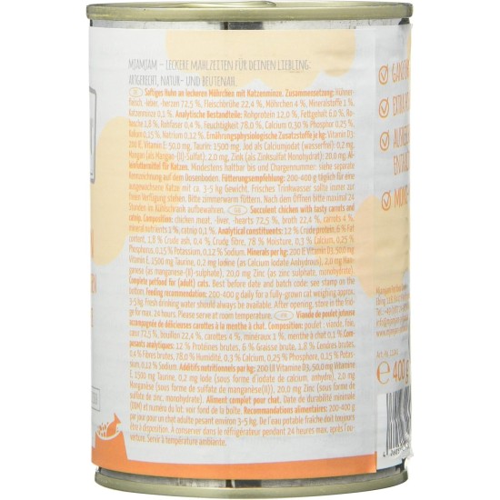 MjAMjAM Premium Wet Food for Cats, Juicy Chicken with Delicious Carrots, Pack of 6 (6 x 400 g), Grain-Free with Extra Meat MjAMjAM Premium Wet Food for Cats, Juicy Chicken with Delicious Carrots, Pack of 6 (6 x 400 g), Grain-Free with Extra Meat
