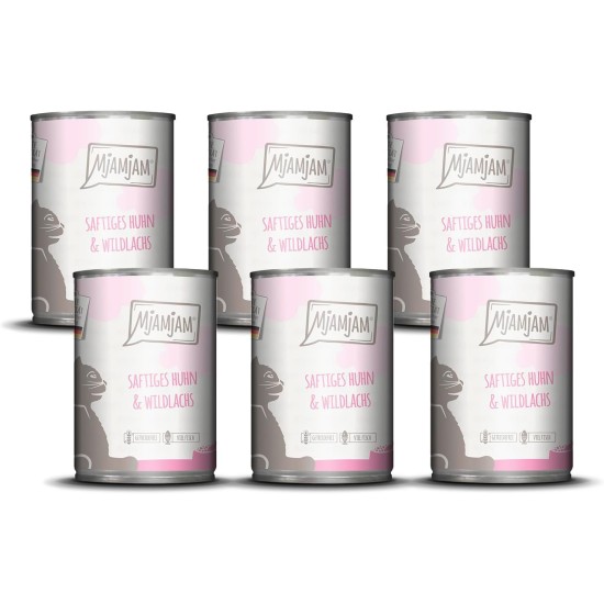 MjAMjAM Premium Wet Food for Cats, Juicy Chicken with Delicious Carrots, Pack of 6 (6 x 400 g), Grain-Free with Extra Meat MjAMjAM Premium Wet Food for Cats, Juicy Chicken with Delicious Carrots, Pack of 6 (6 x 400 g), Grain-Free with Extra Meat