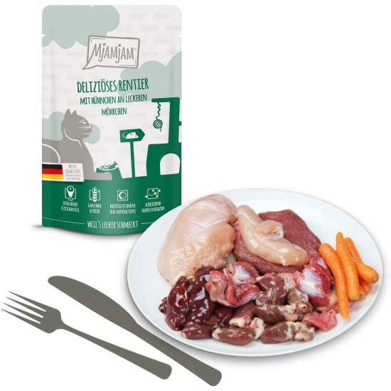 MjAMjAM Premium Wet Food for Cats, Juicy Chicken with Delicious Carrots, Pack of 6 (6 x 400 g), Grain-Free with Extra Meat MjAMjAM Premium Wet Food for Cats, Juicy Chicken with Delicious Carrots, Pack of 6 (6 x 400 g), Grain-Free with Extra Meat