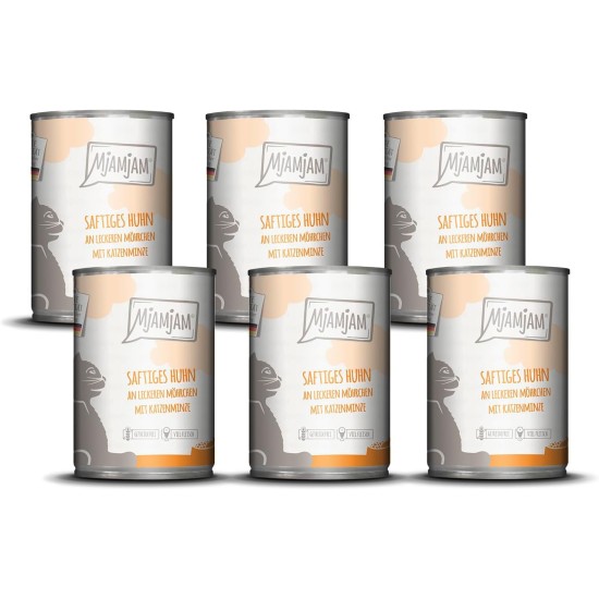 MjAMjAM Premium Wet Food for Cats, Juicy Chicken with Delicious Carrots, Pack of 6 (6 x 400 g), Grain-Free with Extra Meat MjAMjAM Premium Wet Food for Cats, Juicy Chicken with Delicious Carrots, Pack of 6 (6 x 400 g), Grain-Free with Extra Meat