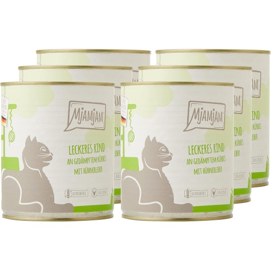 MjAMjAM Premium Wet Food for Cats, Juicy Chicken with Delicious Carrots, Pack of 6 (6 x 400 g), Grain-Free with Extra Meat MjAMjAM Premium Wet Food for Cats, Juicy Chicken with Delicious Carrots, Pack of 6 (6 x 400 g), Grain-Free with Extra Meat