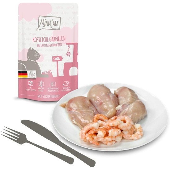 MjAMjAM Premium Wet Food for Cats, Juicy Chicken with Delicious Carrots, Pack of 6 (6 x 400 g), Grain-Free with Extra Meat MjAMjAM Premium Wet Food for Cats, Juicy Chicken with Delicious Carrots, Pack of 6 (6 x 400 g), Grain-Free with Extra Meat