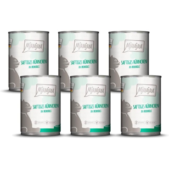 MjAMjAM Premium Wet Food for Cats, Juicy Chicken with Delicious Carrots, Pack of 6 (6 x 400 g), Grain-Free with Extra Meat MjAMjAM Premium Wet Food for Cats, Juicy Chicken with Delicious Carrots, Pack of 6 (6 x 400 g), Grain-Free with Extra Meat
