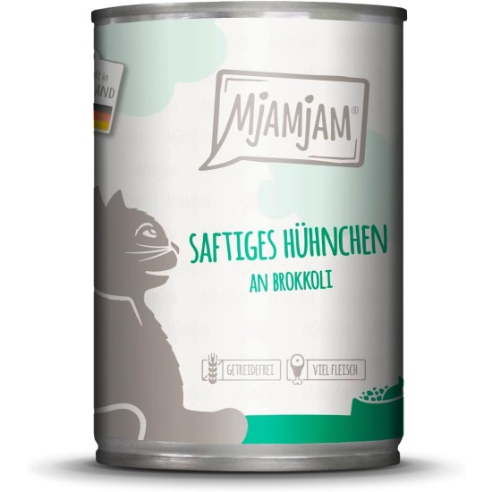 MjAMjAM Premium Wet Food for Cats, Juicy Chicken with Delicious Carrots, Pack of 6 (6 x 400 g), Grain-Free with Extra Meat MjAMjAM Premium Wet Food for Cats, Juicy Chicken with Delicious Carrots, Pack of 6 (6 x 400 g), Grain-Free with Extra Meat