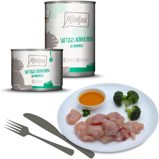 MjAMjAM Premium Wet Food for Cats, Juicy Chicken with Delicious Carrots, Pack of 6 (6 x 400 g), Grain-Free with Extra Meat MjAMjAM Premium Wet Food for Cats, Juicy Chicken with Delicious Carrots, Pack of 6 (6 x 400 g), Grain-Free with Extra Meat