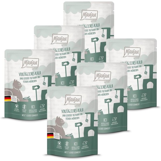 MjAMjAM Premium Wet Food for Cats, Juicy Chicken with Delicious Carrots, Pack of 6 (6 x 400 g), Grain-Free with Extra Meat MjAMjAM Premium Wet Food for Cats, Juicy Chicken with Delicious Carrots, Pack of 6 (6 x 400 g), Grain-Free with Extra Meat