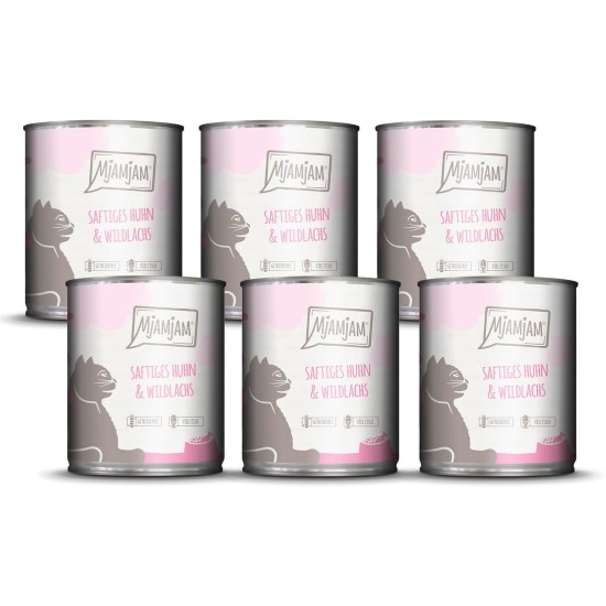 MjAMjAM Premium Wet Food for Cats, Juicy Chicken with Delicious Carrots, Pack of 6 (6 x 400 g), Grain-Free with Extra Meat MjAMjAM Premium Wet Food for Cats, Juicy Chicken with Delicious Carrots, Pack of 6 (6 x 400 g), Grain-Free with Extra Meat