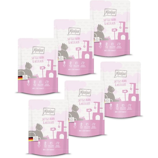 MjAMjAM Premium Wet Food for Cats, Juicy Chicken with Delicious Carrots, Pack of 6 (6 x 400 g), Grain-Free with Extra Meat MjAMjAM Premium Wet Food for Cats, Juicy Chicken with Delicious Carrots, Pack of 6 (6 x 400 g), Grain-Free with Extra Meat