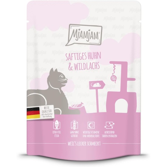 MjAMjAM Premium Wet Food for Cats, Juicy Chicken with Delicious Carrots, Pack of 6 (6 x 400 g), Grain-Free with Extra Meat MjAMjAM Premium Wet Food for Cats, Juicy Chicken with Delicious Carrots, Pack of 6 (6 x 400 g), Grain-Free with Extra Meat