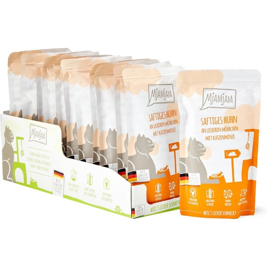 MjAMjAM Premium Wet Food for Cats, Juicy Chicken with Delicious Carrots, Pack of 6 (6 x 400 g), Grain-Free with Extra Meat MjAMjAM Premium Wet Food for Cats, Juicy Chicken with Delicious Carrots, Pack of 6 (6 x 400 g), Grain-Free with Extra Meat