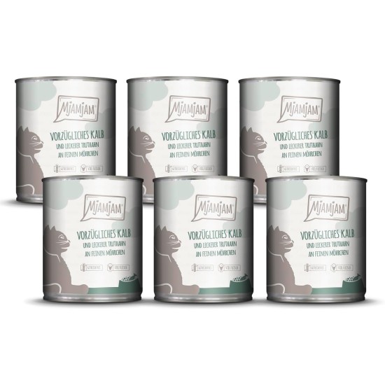 MjAMjAM Premium Wet Food for Cats, Juicy Chicken with Delicious Carrots, Pack of 6 (6 x 400 g), Grain-Free with Extra Meat MjAMjAM Premium Wet Food for Cats, Juicy Chicken with Delicious Carrots, Pack of 6 (6 x 400 g), Grain-Free with Extra Meat