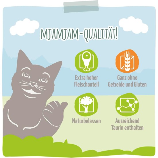MjAMjAM Premium Wet Food for Cats, Juicy Chicken with Delicious Carrots, Pack of 6 (6 x 400 g), Grain-Free with Extra Meat MjAMjAM Premium Wet Food for Cats, Juicy Chicken with Delicious Carrots, Pack of 6 (6 x 400 g), Grain-Free with Extra Meat