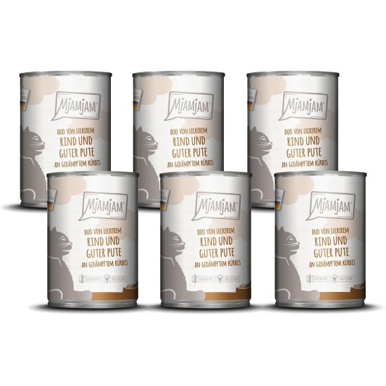 MjAMjAM Premium Wet Food for Cats, Juicy Chicken with Delicious Carrots, Pack of 6 (6 x 400 g), Grain-Free with Extra Meat MjAMjAM Premium Wet Food for Cats, Juicy Chicken with Delicious Carrots, Pack of 6 (6 x 400 g), Grain-Free with Extra Meat