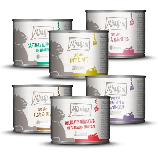 MjAMjAM Premium Wet Food for Cats, Juicy Chicken with Delicious Carrots, Pack of 6 (6 x 400 g), Grain-Free with Extra Meat MjAMjAM Premium Wet Food for Cats, Juicy Chicken with Delicious Carrots, Pack of 6 (6 x 400 g), Grain-Free with Extra Meat
