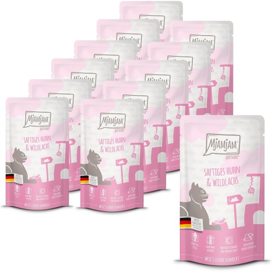 MjAMjAM Premium Wet Food for Cats, Juicy Chicken with Delicious Carrots, Pack of 6 (6 x 400 g), Grain-Free with Extra Meat MjAMjAM Premium Wet Food for Cats, Juicy Chicken with Delicious Carrots, Pack of 6 (6 x 400 g), Grain-Free with Extra Meat