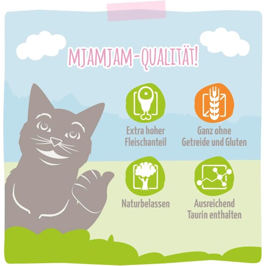 MjAMjAM Premium Wet Food for Cats, Juicy Chicken with Delicious Carrots, Pack of 6 (6 x 400 g), Grain-Free with Extra Meat MjAMjAM Premium Wet Food for Cats, Juicy Chicken with Delicious Carrots, Pack of 6 (6 x 400 g), Grain-Free with Extra Meat
