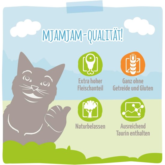 MjAMjAM Premium Wet Food for Cats, Juicy Chicken with Delicious Carrots, Pack of 6 (6 x 400 g), Grain-Free with Extra Meat MjAMjAM Premium Wet Food for Cats, Juicy Chicken with Delicious Carrots, Pack of 6 (6 x 400 g), Grain-Free with Extra Meat
