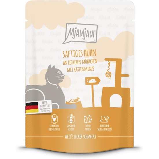 MjAMjAM Premium Wet Food for Cats, Juicy Chicken with Delicious Carrots, Pack of 6 (6 x 400 g), Grain-Free with Extra Meat MjAMjAM Premium Wet Food for Cats, Juicy Chicken with Delicious Carrots, Pack of 6 (6 x 400 g), Grain-Free with Extra Meat