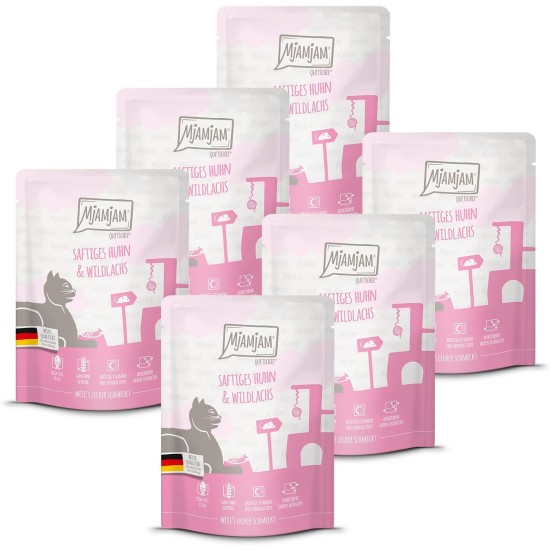 MjAMjAM Premium Wet Food for Cats, Juicy Chicken with Delicious Carrots, Pack of 6 (6 x 400 g), Grain-Free with Extra Meat MjAMjAM Premium Wet Food for Cats, Juicy Chicken with Delicious Carrots, Pack of 6 (6 x 400 g), Grain-Free with Extra Meat