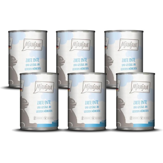 MjAMjAM Premium Wet Food for Cats, Juicy Chicken with Delicious Carrots, Pack of 6 (6 x 400 g), Grain-Free with Extra Meat MjAMjAM Premium Wet Food for Cats, Juicy Chicken with Delicious Carrots, Pack of 6 (6 x 400 g), Grain-Free with Extra Meat