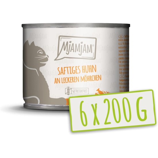 MjAMjAM Premium Wet Food for Cats, Juicy Chicken with Delicious Carrots, Pack of 6 (6 x 400 g), Grain-Free with Extra Meat MjAMjAM Premium Wet Food for Cats, Juicy Chicken with Delicious Carrots, Pack of 6 (6 x 400 g), Grain-Free with Extra Meat