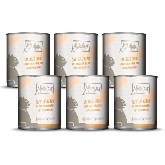 MjAMjAM Premium Wet Food for Cats, Juicy Chicken with Delicious Carrots, Pack of 6 (6 x 400 g), Grain-Free with Extra Meat MjAMjAM Premium Wet Food for Cats, Juicy Chicken with Delicious Carrots, Pack of 6 (6 x 400 g), Grain-Free with Extra Meat