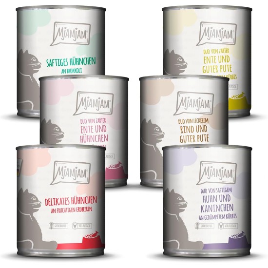 MjAMjAM Premium Wet Food for Cats, Juicy Chicken with Delicious Carrots, Pack of 6 (6 x 400 g), Grain-Free with Extra Meat MjAMjAM Premium Wet Food for Cats, Juicy Chicken with Delicious Carrots, Pack of 6 (6 x 400 g), Grain-Free with Extra Meat