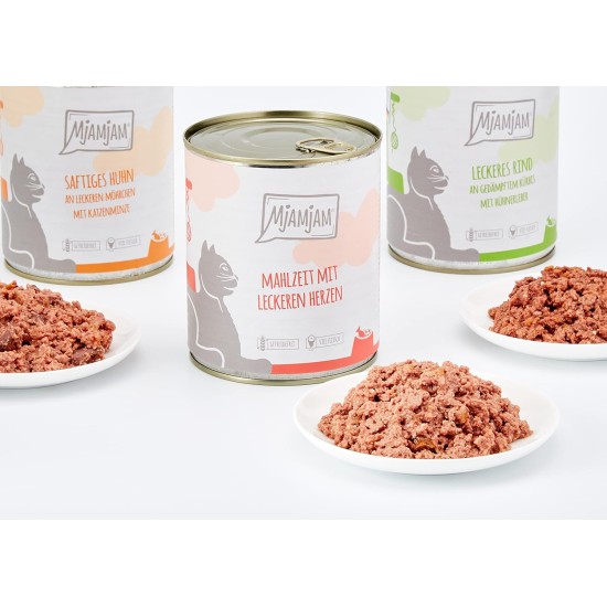 MjAMjAM Premium Wet Food for Cats, Mix Pack 1, Chicken, Beef, Heart, Pack of 6 (6 x 200 g), Grain-Free with Extra Meat MjAMjAM Premium Wet Food for Cats, Mix Pack 1, Chicken, Beef, Heart, Pack of 6 (6 x 200 g), Grain-Free with Extra Meat