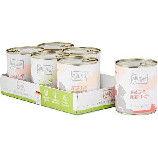 MjAMjAM Premium Wet Food for Cats, Mix Pack 1, Chicken, Beef, Heart, Pack of 6 (6 x 200 g), Grain-Free with Extra Meat MjAMjAM Premium Wet Food for Cats, Mix Pack 1, Chicken, Beef, Heart, Pack of 6 (6 x 200 g), Grain-Free with Extra Meat