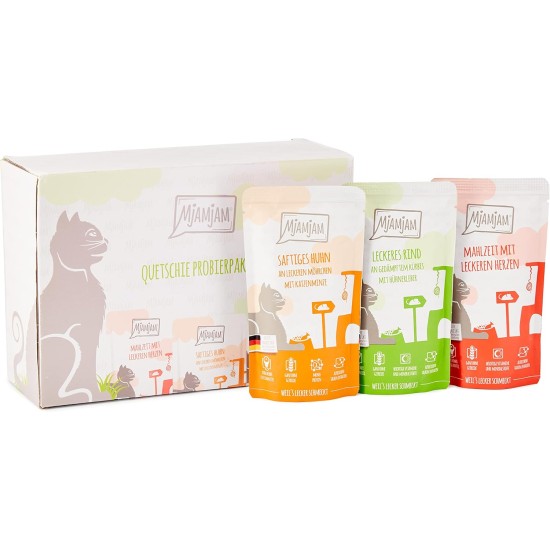 MjAMjAM Premium Wet Food for Cats, Mix Pack I ,Chicken, Beef, Heart, Pack of 125 (12 x 125 g), Cereal-Free with Extra Meat. MjAMjAM Premium Wet Food for Cats, Mix Pack I ,Chicken, Beef, Heart, Pack of 125 (12 x 125 g), Cereal-Free with Extra Meat.