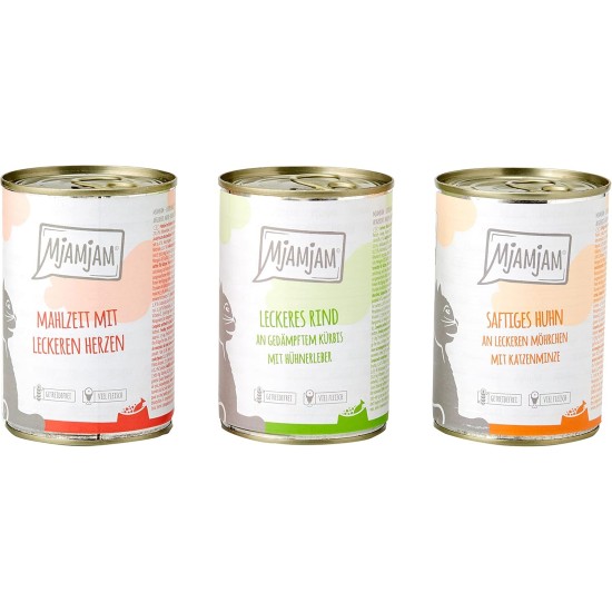 MjAMjAM Premium Wet Food for Cats, Mix Pack I ,Chicken, Beef, Heart, Pack of 125 (12 x 125 g), Cereal-Free with Extra Meat. MjAMjAM Premium Wet Food for Cats, Mix Pack I ,Chicken, Beef, Heart, Pack of 125 (12 x 125 g), Cereal-Free with Extra Meat.