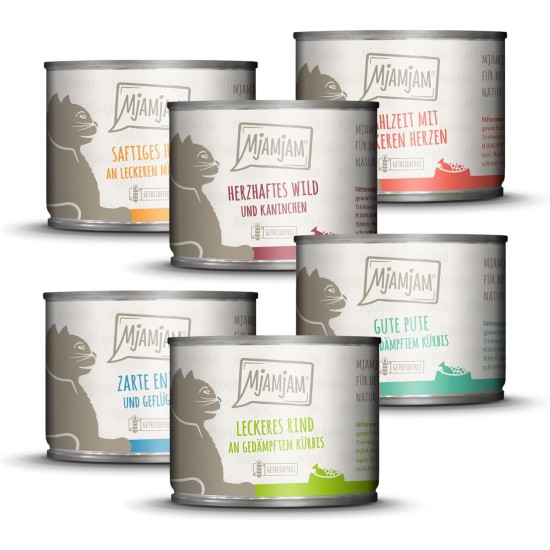 MjAMjAM Premium Wet Food for Cats, Mix Pack I ,Chicken, Beef, Heart, Pack of 125 (12 x 125 g), Cereal-Free with Extra Meat. MjAMjAM Premium Wet Food for Cats, Mix Pack I ,Chicken, Beef, Heart, Pack of 125 (12 x 125 g), Cereal-Free with Extra Meat.