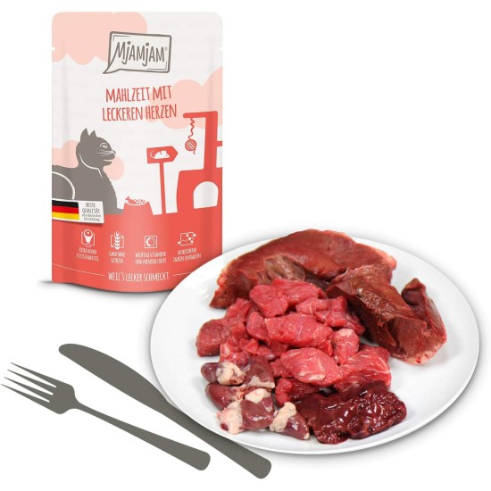 MjAMjAM Premium Wet Food for Cats, Mix Pack I ,Chicken, Beef, Heart, Pack of 125 (12 x 125 g), Cereal-Free with Extra Meat. MjAMjAM Premium Wet Food for Cats, Mix Pack I ,Chicken, Beef, Heart, Pack of 125 (12 x 125 g), Cereal-Free with Extra Meat.