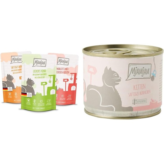 MjAMjAM Premium Wet Food for Cats, Mix Pack I ,Chicken, Beef, Heart, Pack of 125 (12 x 125 g), Cereal-Free with Extra Meat. MjAMjAM Premium Wet Food for Cats, Mix Pack I ,Chicken, Beef, Heart, Pack of 125 (12 x 125 g), Cereal-Free with Extra Meat.