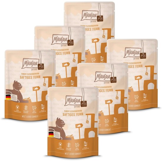 MjAMjAM Premium Wet Food for Cats, Pure Meat Enjoyment, Pure Juicy Chicken, Pack of 6 (6 x 400 g), Grain-Free with Extra Meat MjAMjAM Premium Wet Food for Cats, Pure Meat Enjoyment, Pure Juicy Chicken, Pack of 6 (6 x 400 g), Grain-Free with Extra Meat