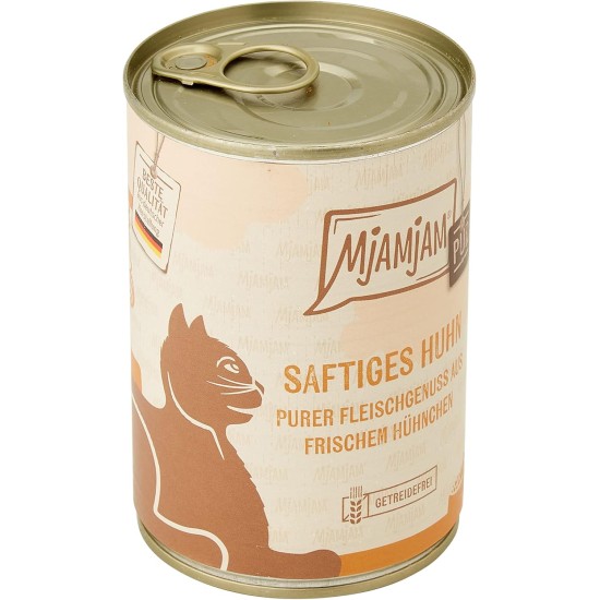 MjAMjAM Premium Wet Food for Cats, Pure Meat Enjoyment, Pure Juicy Chicken, Pack of 6 (6 x 400 g), Grain-Free with Extra Meat MjAMjAM Premium Wet Food for Cats, Pure Meat Enjoyment, Pure Juicy Chicken, Pack of 6 (6 x 400 g), Grain-Free with Extra Meat