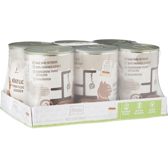 MjAMjAM Premium Wet Food for Cats, Pure Meat Enjoyment, Pure Juicy Chicken, Pack of 6 (6 x 400 g), Grain-Free with Extra Meat MjAMjAM Premium Wet Food for Cats, Pure Meat Enjoyment, Pure Juicy Chicken, Pack of 6 (6 x 400 g), Grain-Free with Extra Meat