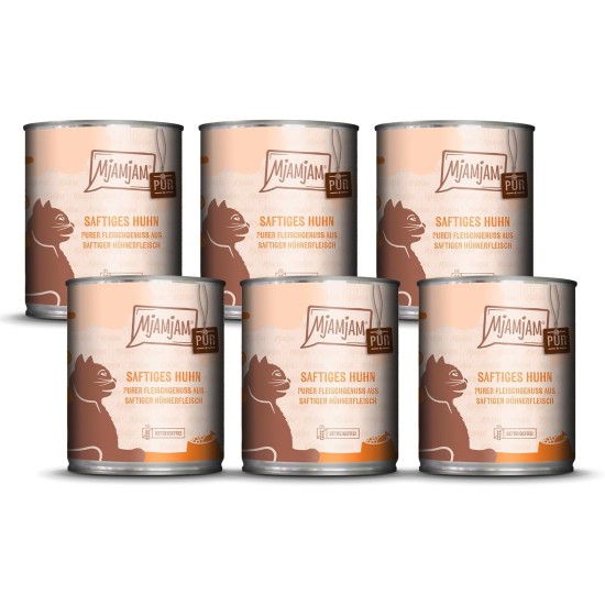 MjAMjAM Premium Wet Food for Cats, Pure Meat Enjoyment, Pure Juicy Chicken, Pack of 6 (6 x 400 g), Grain-Free with Extra Meat MjAMjAM Premium Wet Food for Cats, Pure Meat Enjoyment, Pure Juicy Chicken, Pack of 6 (6 x 400 g), Grain-Free with Extra Meat