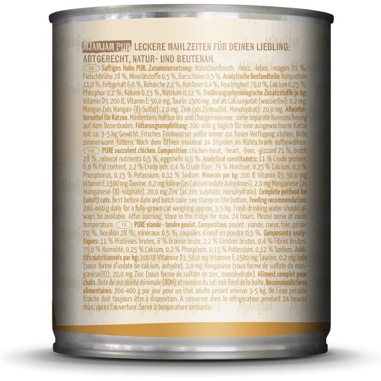 MjAMjAM Premium Wet Food for Cats, Pure Meat Enjoyment, Pure Juicy Chicken, Pack of 6 (6 x 400 g), Grain-Free with Extra Meat MjAMjAM Premium Wet Food for Cats, Pure Meat Enjoyment, Pure Juicy Chicken, Pack of 6 (6 x 400 g), Grain-Free with Extra Meat