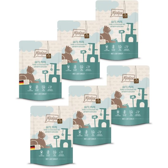 MjAMjAM Premium Wet Food for Cats, Pure Meat Enjoyment, Pure Juicy Chicken, Pack of 6 (6 x 400 g), Grain-Free with Extra Meat MjAMjAM Premium Wet Food for Cats, Pure Meat Enjoyment, Pure Juicy Chicken, Pack of 6 (6 x 400 g), Grain-Free with Extra Meat