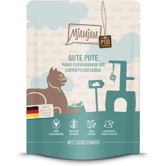 MjAMjAM Premium Wet Food for Cats, Pure Meat Enjoyment, Pure Juicy Chicken, Pack of 6 (6 x 400 g), Grain-Free with Extra Meat MjAMjAM Premium Wet Food for Cats, Pure Meat Enjoyment, Pure Juicy Chicken, Pack of 6 (6 x 400 g), Grain-Free with Extra Meat