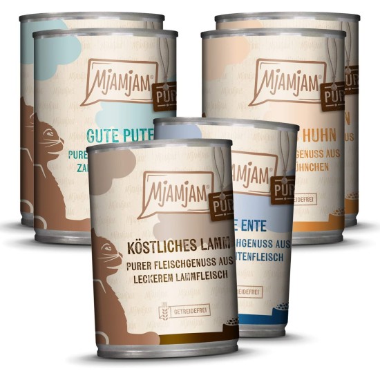 MjAMjAM Premium Wet Food for Cats, Pure Meat Enjoyment, Pure Juicy Chicken, Pack of 6 (6 x 400 g), Grain-Free with Extra Meat MjAMjAM Premium Wet Food for Cats, Pure Meat Enjoyment, Pure Juicy Chicken, Pack of 6 (6 x 400 g), Grain-Free with Extra Meat