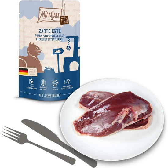 MjAMjAM Premium Wet Food for Cats, Pure Meat Enjoyment, Pure Juicy Chicken, Pack of 6 (6 x 400 g), Grain-Free with Extra Meat MjAMjAM Premium Wet Food for Cats, Pure Meat Enjoyment, Pure Juicy Chicken, Pack of 6 (6 x 400 g), Grain-Free with Extra Meat