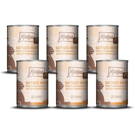 MjAMjAM Premium Wet Food for Cats, Pure Meat Enjoyment, Pure Juicy Chicken, Pack of 6 (6 x 400 g), Grain-Free with Extra Meat MjAMjAM Premium Wet Food for Cats, Pure Meat Enjoyment, Pure Juicy Chicken, Pack of 6 (6 x 400 g), Grain-Free with Extra Meat