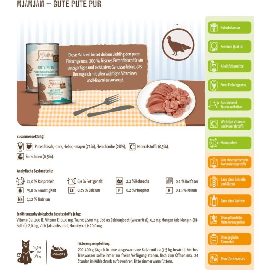 MjAMjAM Premium Wet Food for Cats, Pure Meat Enjoyment, Pure Juicy Chicken, Pack of 6 (6 x 400 g), Grain-Free with Extra Meat MjAMjAM Premium Wet Food for Cats, Pure Meat Enjoyment, Pure Juicy Chicken, Pack of 6 (6 x 400 g), Grain-Free with Extra Meat